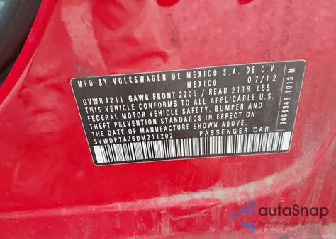 2013 Volkswagen Jetta 2.5L Se из США, поврежденный, VIN 3VWDP7AJ6DM211202